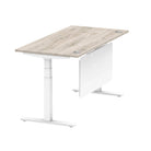 Air Modesty 800mm Height Adjustable Office Desk Grey Oak Top Cable Ports White Leg With White Steel Modesty Panel - Price Crash Furniture