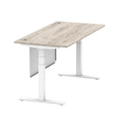 Air Modesty 800mm Height Adjustable Office Desk Grey Oak Top Cable Ports White Leg With White Steel Modesty Panel - Price Crash Furniture