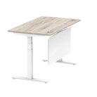 Air Modesty 800mm Height Adjustable Office Desk Grey Oak Top Cable Ports White Leg With White Steel Modesty Panel - Price Crash Furniture