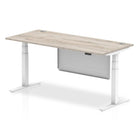 Air Modesty 800mm Height Adjustable Office Desk Grey Oak Top Cable Ports White Leg With White Steel Modesty Panel - Price Crash Furniture