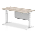 Air Modesty 800mm Height Adjustable Office Desk Grey Oak Top Cable Ports White Leg With White Steel Modesty Panel - Price Crash Furniture