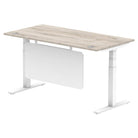 Air Modesty 800mm Height Adjustable Office Desk Grey Oak Top Cable Ports White Leg With White Steel Modesty Panel - Price Crash Furniture