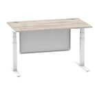 Air Modesty 800mm Height Adjustable Office Desk Grey Oak Top Cable Ports White Leg With White Steel Modesty Panel - Price Crash Furniture