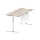 Air Modesty 800mm Height Adjustable Office Desk Grey Oak Top Cable Ports White Leg With White Steel Modesty Panel - Price Crash Furniture