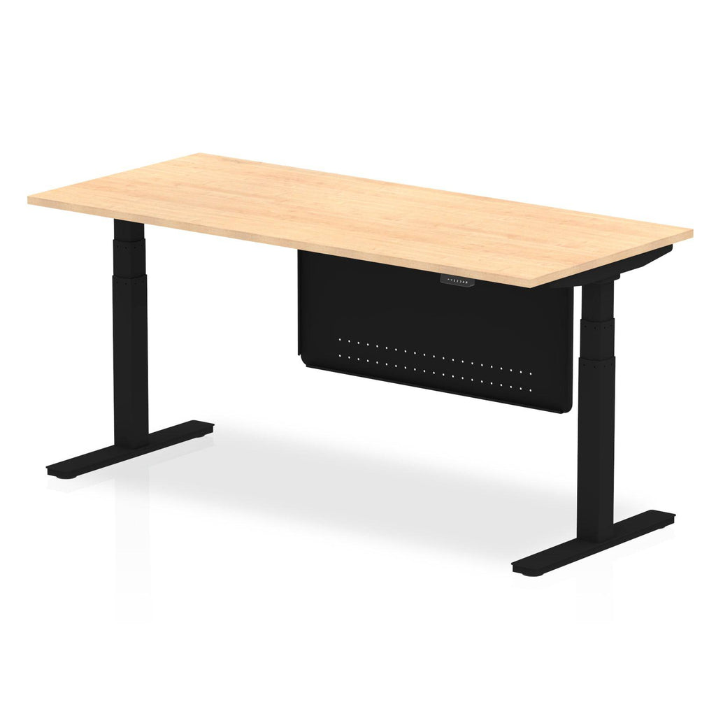 Air Modesty 800mm Height Adjustable Office Desk Maple Top Black Leg With Black Steel Modesty Panel - Price Crash Furniture