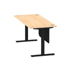 Air Modesty 800mm Height Adjustable Office Desk Maple Top Cable Ports Black Leg With Black Steel Modesty Panel - Price Crash Furniture