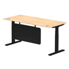 Air Modesty 800mm Height Adjustable Office Desk Maple Top Cable Ports Black Leg With Black Steel Modesty Panel - Price Crash Furniture