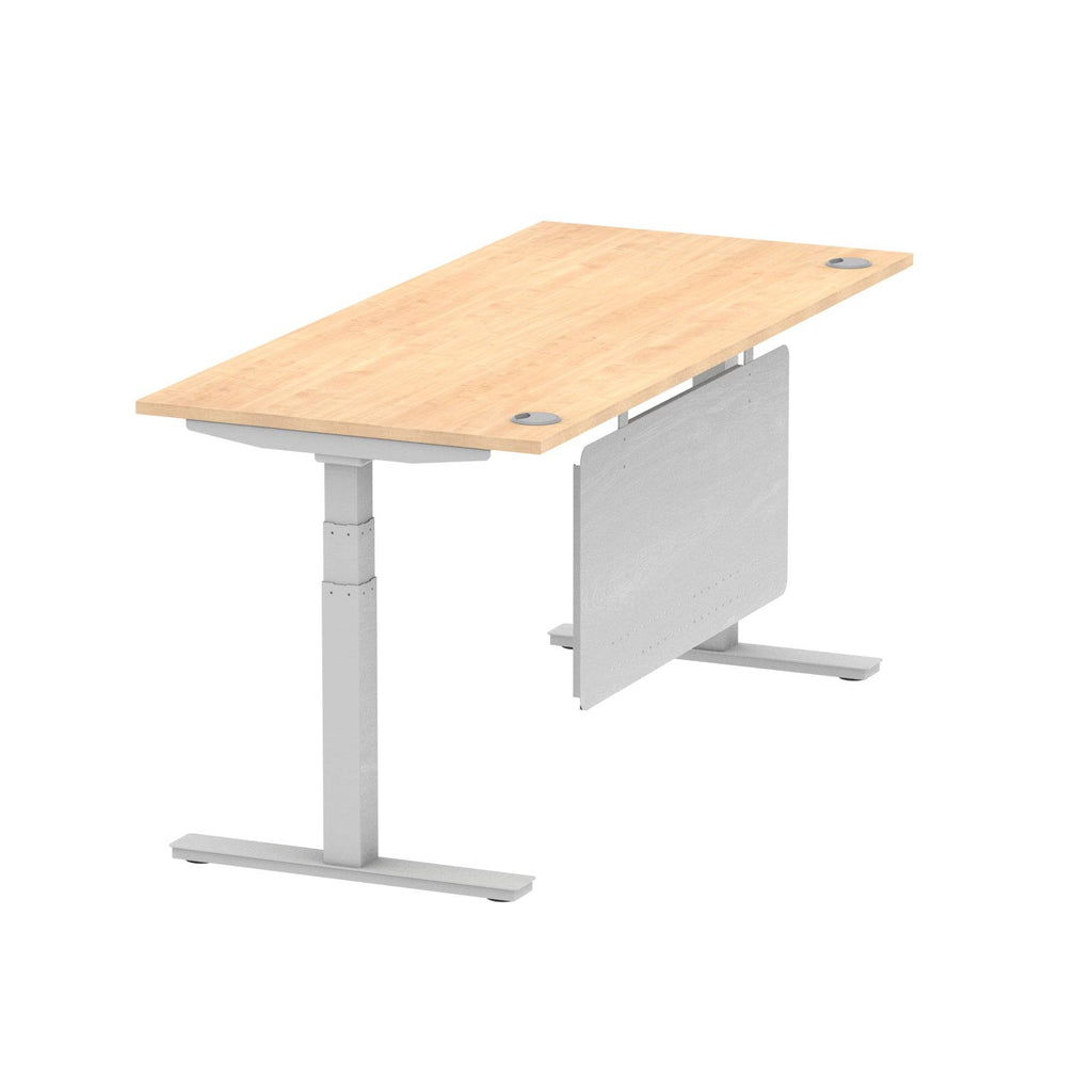 Air Modesty 800mm Height Adjustable Office Desk Maple Top Cable Ports Silver Leg With Silver Steel Modesty Panel - Price Crash Furniture