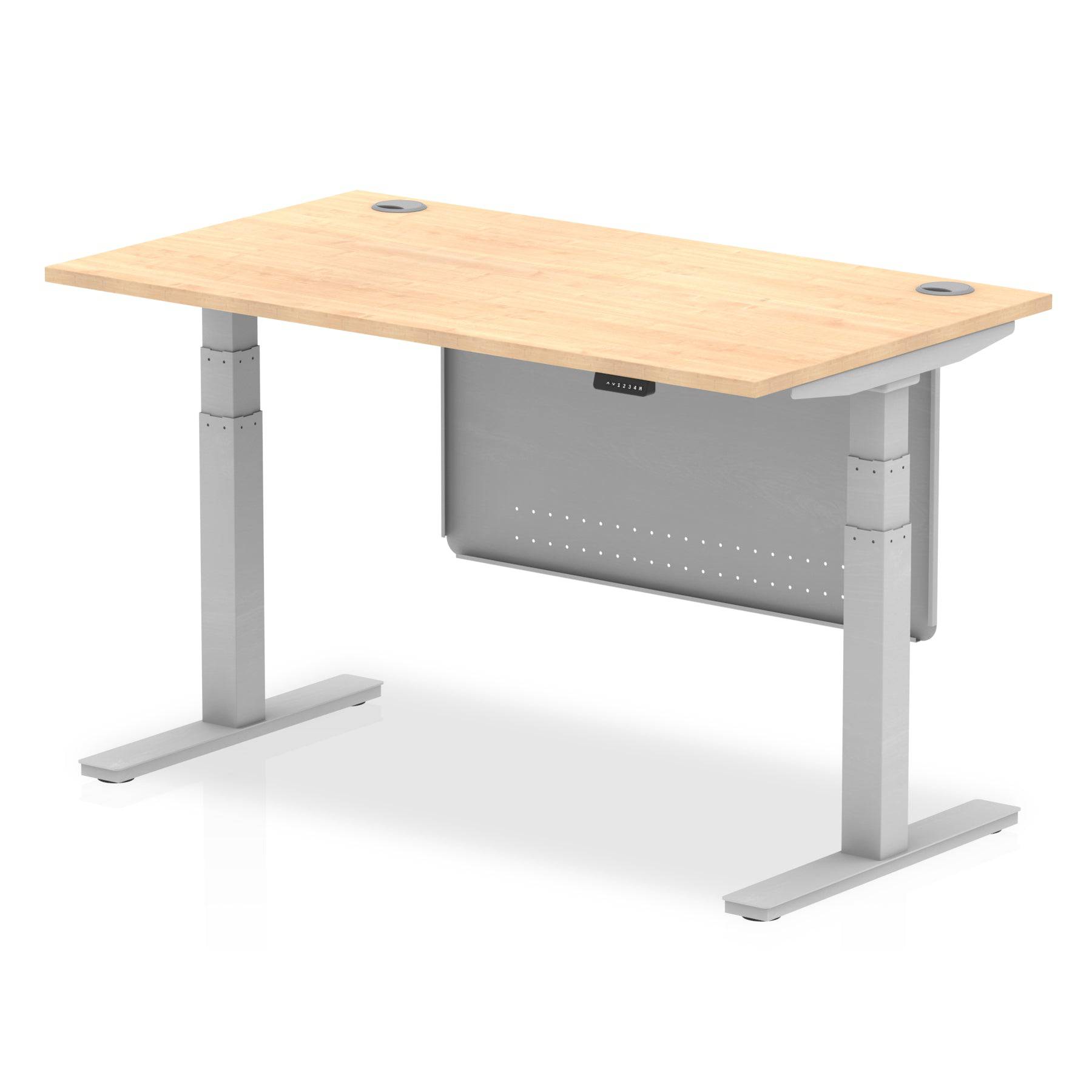 Air Modesty 800mm Height Adjustable Office Desk Maple Top Cable Ports Silver Leg With Silver Steel Modesty Panel - Price Crash Furniture