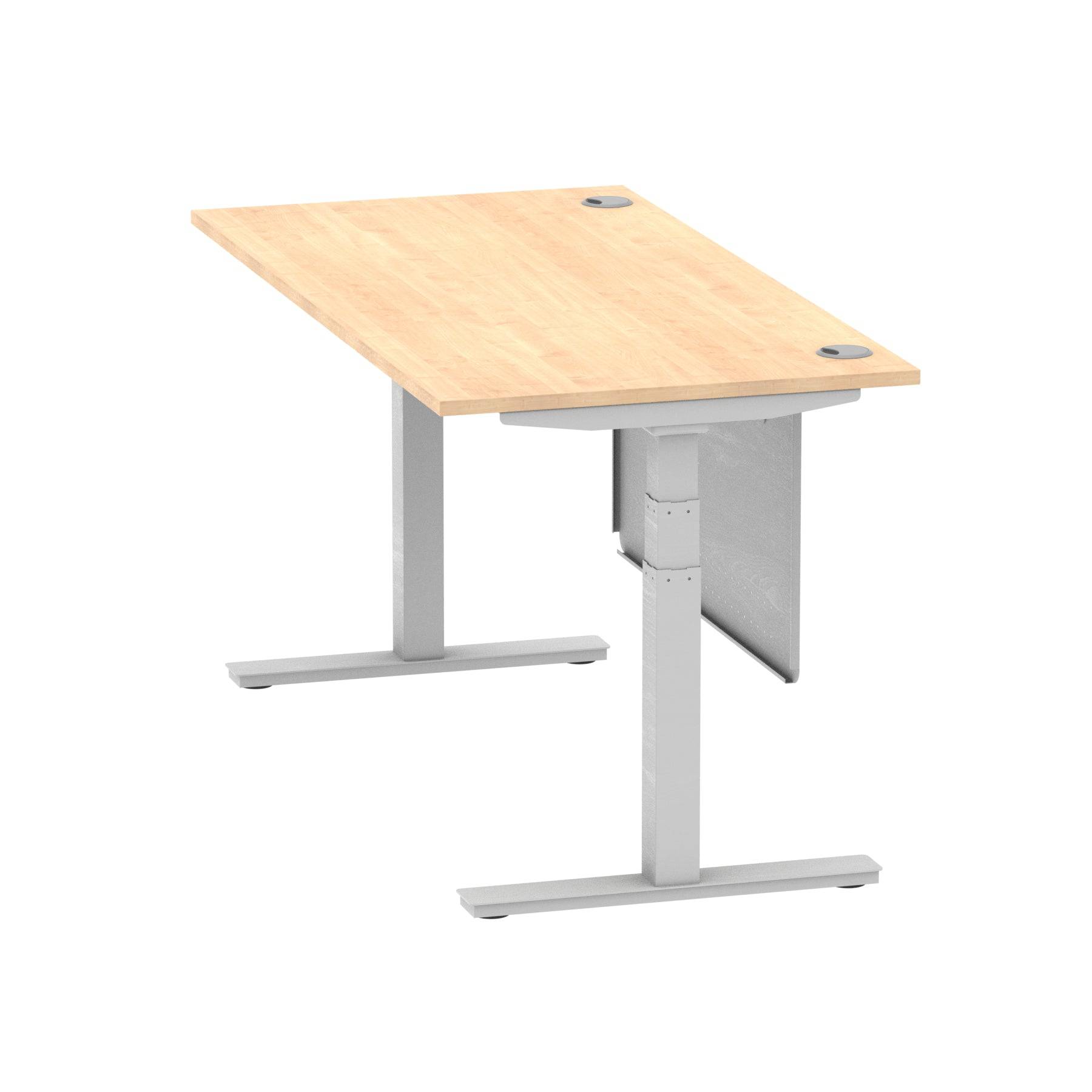 Air Modesty 800mm Height Adjustable Office Desk Maple Top Cable Ports Silver Leg With Silver Steel Modesty Panel - Price Crash Furniture