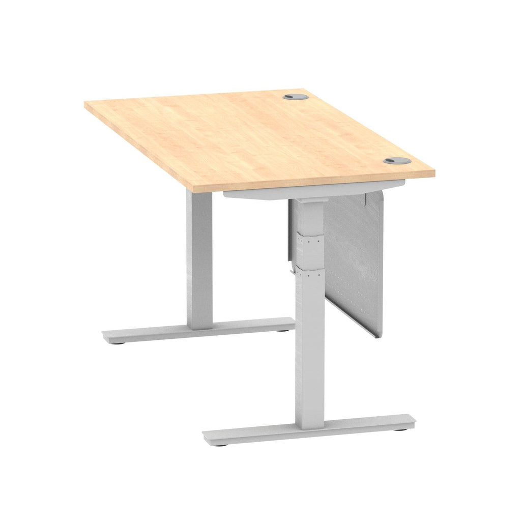 Air Modesty 800mm Height Adjustable Office Desk Maple Top Cable Ports Silver Leg With Silver Steel Modesty Panel - Price Crash Furniture