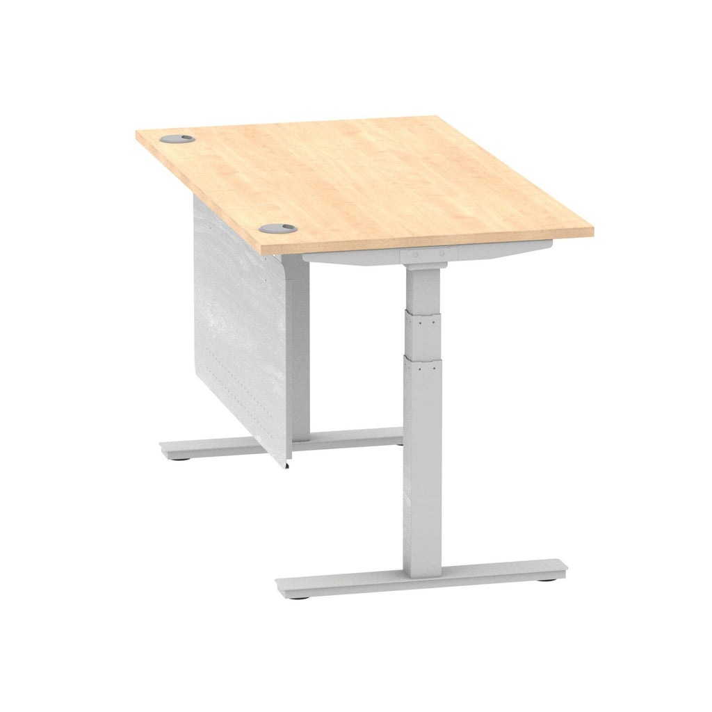 Air Modesty 800mm Height Adjustable Office Desk Maple Top Cable Ports Silver Leg With Silver Steel Modesty Panel - Price Crash Furniture