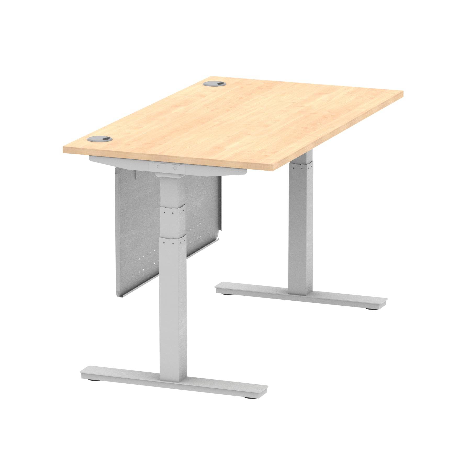 Air Modesty 800mm Height Adjustable Office Desk Maple Top Cable Ports Silver Leg With Silver Steel Modesty Panel - Price Crash Furniture