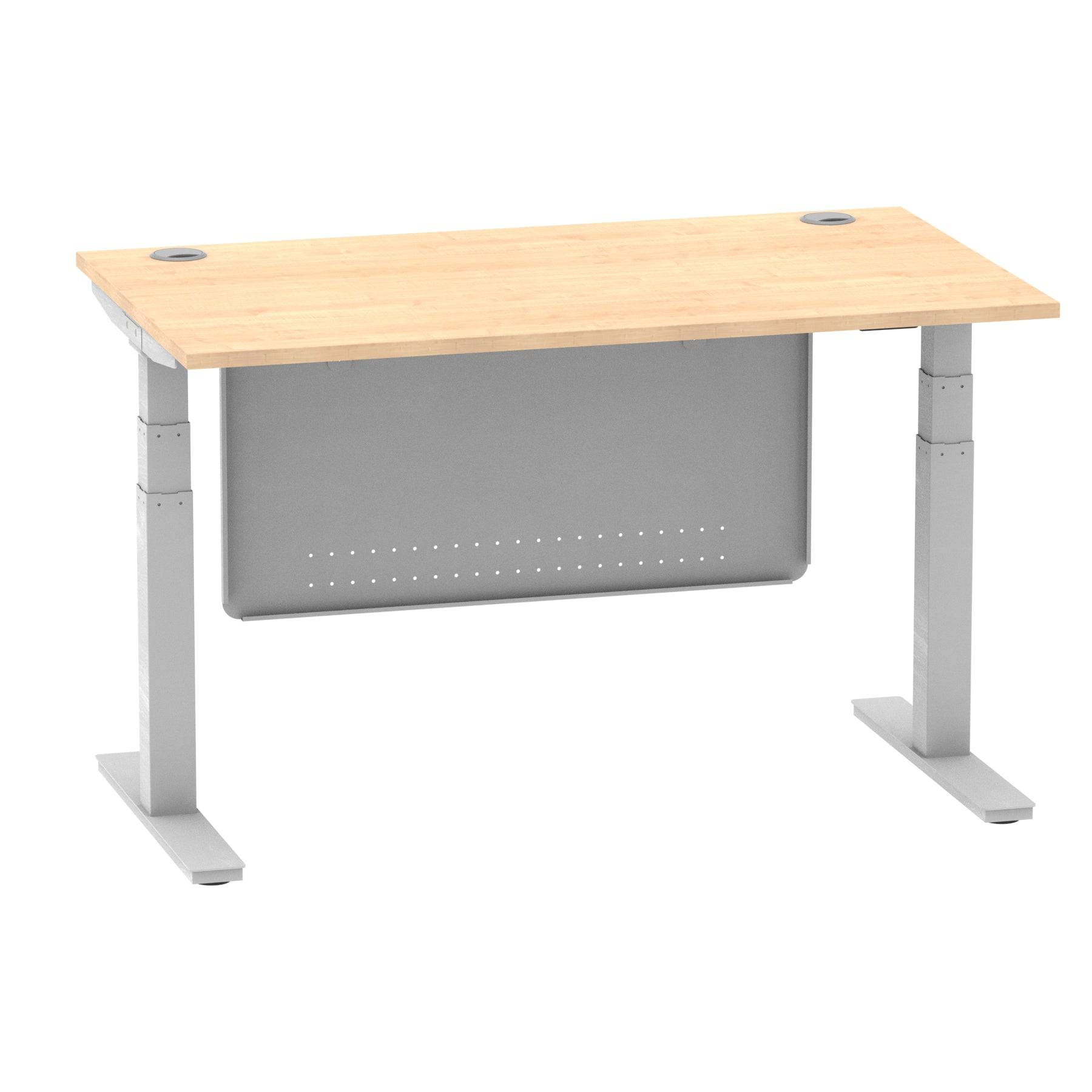 Air Modesty 800mm Height Adjustable Office Desk Maple Top Cable Ports Silver Leg With Silver Steel Modesty Panel - Price Crash Furniture