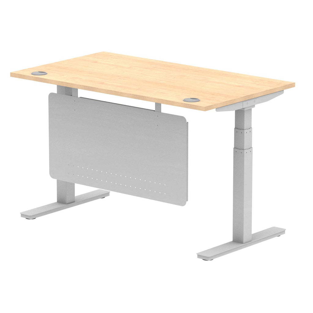 Air Modesty 800mm Height Adjustable Office Desk Maple Top Cable Ports Silver Leg With Silver Steel Modesty Panel - Price Crash Furniture