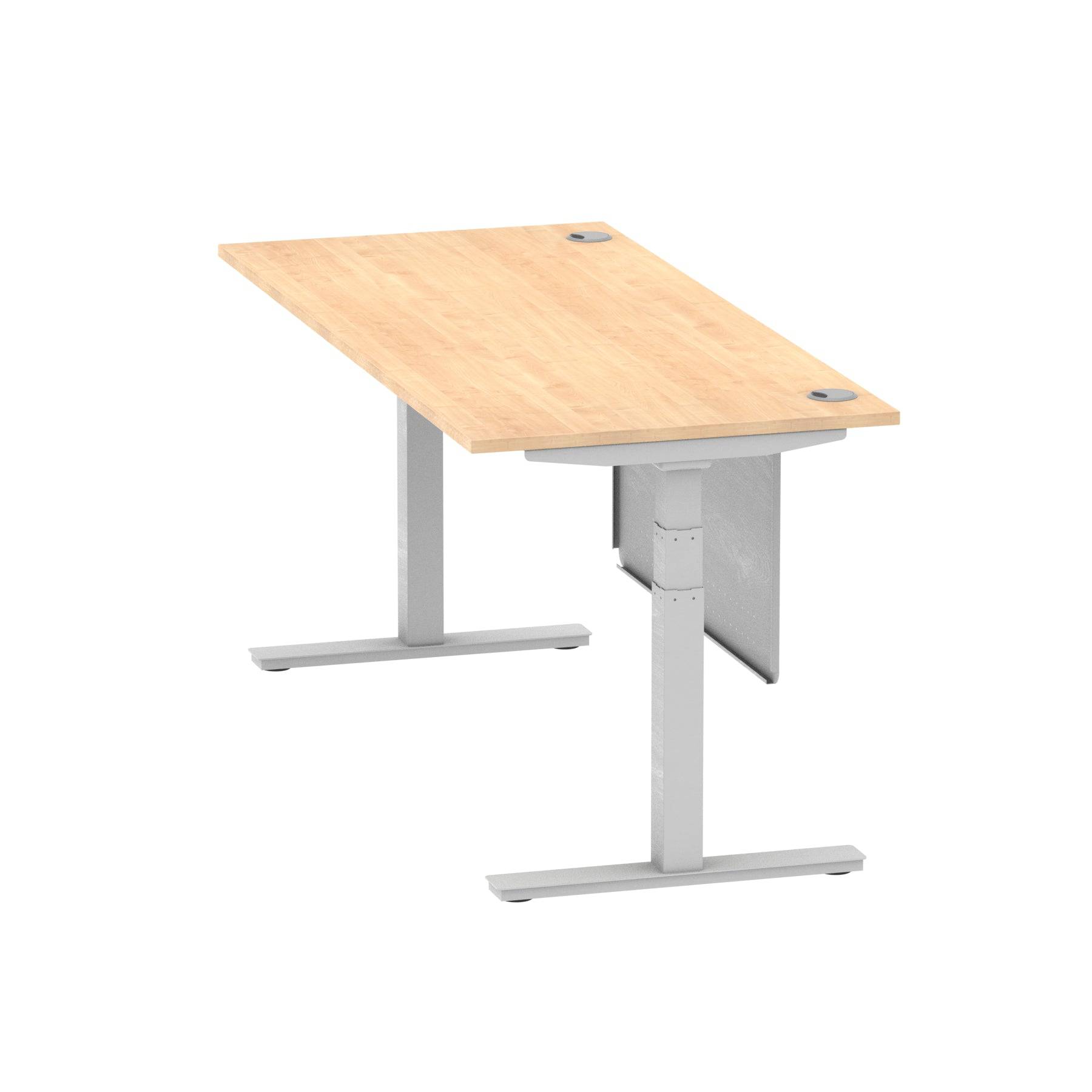 Air Modesty 800mm Height Adjustable Office Desk Maple Top Cable Ports Silver Leg With Silver Steel Modesty Panel - Price Crash Furniture