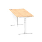 Air Modesty 800mm Height Adjustable Office Desk Maple Top Cable Ports White Leg With White Steel Modesty Panel - Price Crash Furniture