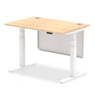 Air Modesty 800mm Height Adjustable Office Desk Maple Top Cable Ports White Leg With White Steel Modesty Panel - Price Crash Furniture