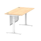 Air Modesty 800mm Height Adjustable Office Desk Maple Top Cable Ports White Leg With White Steel Modesty Panel - Price Crash Furniture