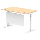 Air Modesty 800mm Height Adjustable Office Desk Maple Top Cable Ports White Leg With White Steel Modesty Panel - Price Crash Furniture