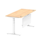 Air Modesty 800mm Height Adjustable Office Desk Maple Top Cable Ports White Leg With White Steel Modesty Panel - Price Crash Furniture