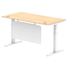 Air Modesty 800mm Height Adjustable Office Desk Maple Top Cable Ports White Leg With White Steel Modesty Panel - Price Crash Furniture