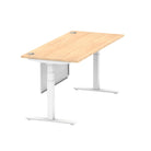 Air Modesty 800mm Height Adjustable Office Desk Maple Top Cable Ports White Leg With White Steel Modesty Panel - Price Crash Furniture