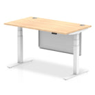 Air Modesty 800mm Height Adjustable Office Desk Maple Top Cable Ports White Leg With White Steel Modesty Panel - Price Crash Furniture