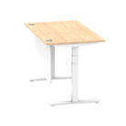 Air Modesty 800mm Height Adjustable Office Desk Maple Top Cable Ports White Leg With White Steel Modesty Panel - Price Crash Furniture