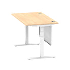 Air Modesty 800mm Height Adjustable Office Desk Maple Top Cable Ports White Leg With White Steel Modesty Panel - Price Crash Furniture