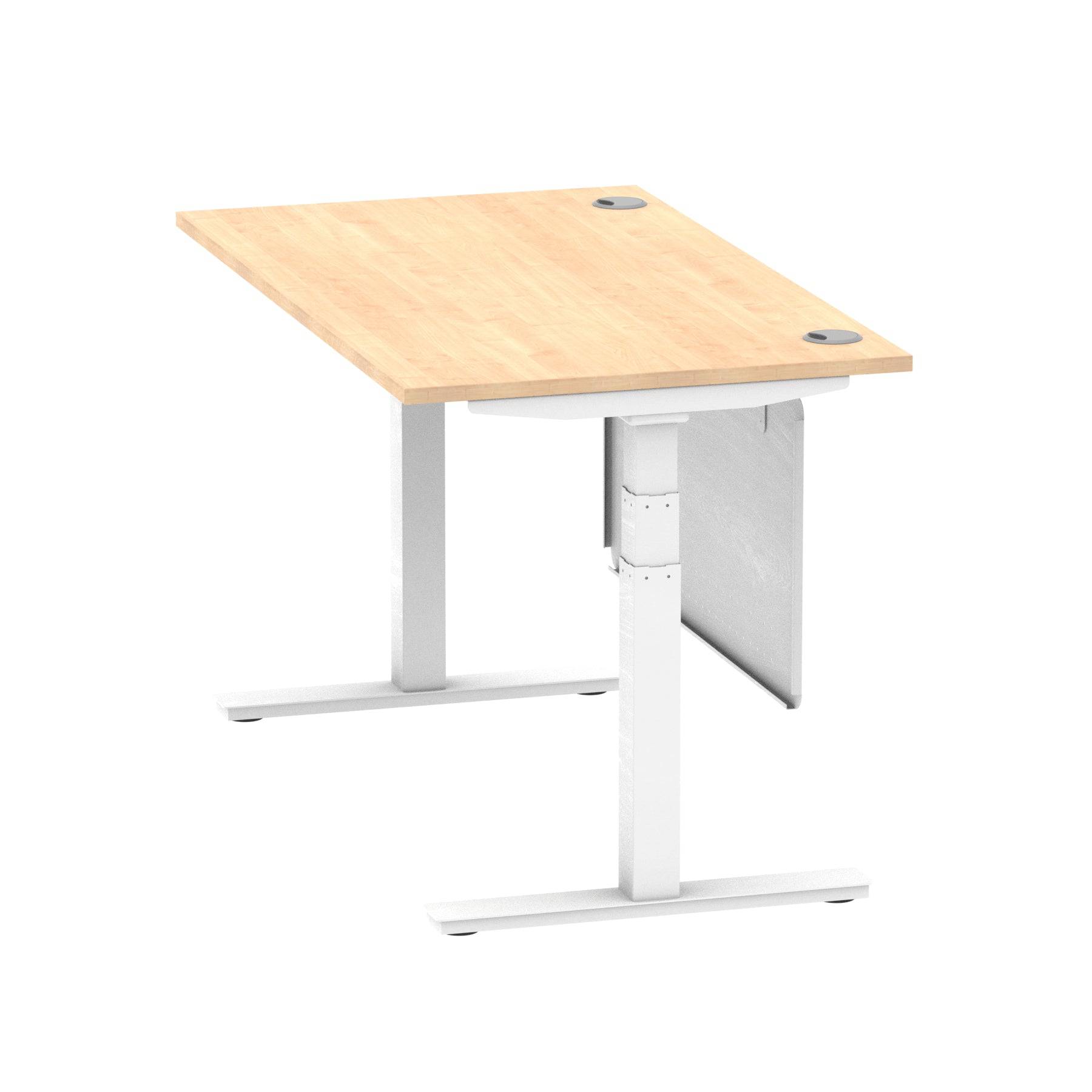 Air Modesty 800mm Height Adjustable Office Desk Maple Top Cable Ports White Leg With White Steel Modesty Panel - Price Crash Furniture