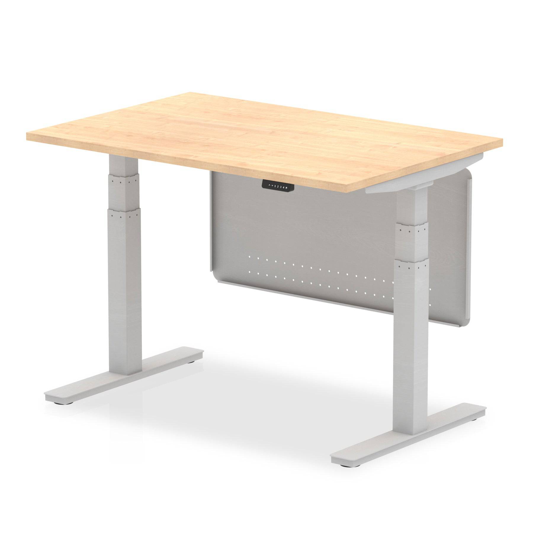 Air Modesty 800mm Height Adjustable Office Desk Maple Top Silver Leg With Silver Steel Modesty Panel - Price Crash Furniture