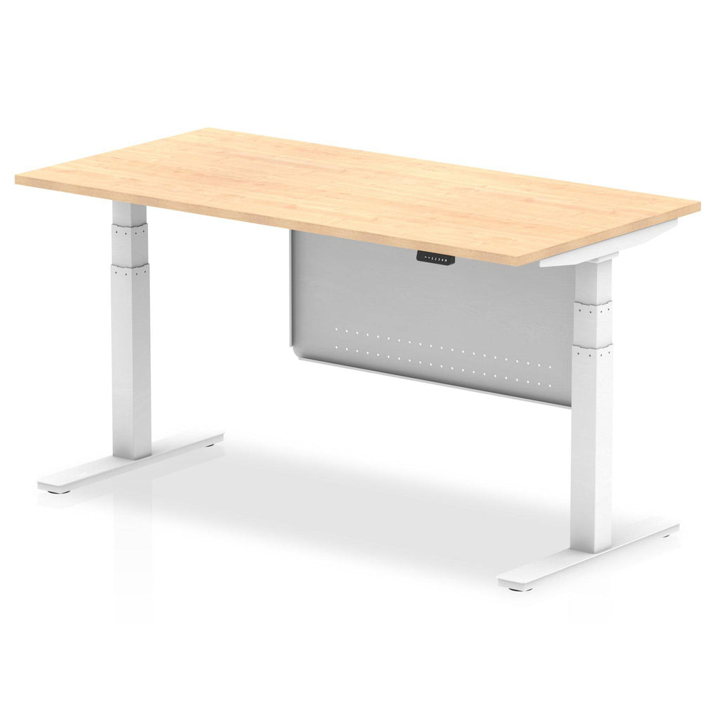 Air Modesty 800mm Height Adjustable Office Desk Maple Top White Leg With White Steel Modesty Panel - Price Crash Furniture