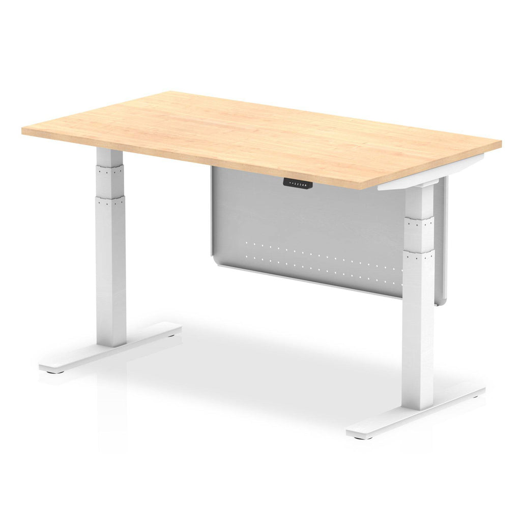 Air Modesty 800mm Height Adjustable Office Desk Maple Top White Leg With White Steel Modesty Panel - Price Crash Furniture