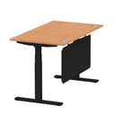 Air Modesty 800mm Height Adjustable Office Desk Oak Top Cable Ports Black Leg With Black Steel Modesty Panel - Price Crash Furniture