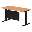 Air Modesty 800mm Height Adjustable Office Desk Oak Top Cable Ports Black Leg With Black Steel Modesty Panel - Price Crash Furniture