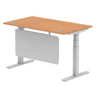 Air Modesty 800mm Height Adjustable Office Desk Oak Top Cable Ports Silver Leg With Silver Steel Modesty Panel - Price Crash Furniture