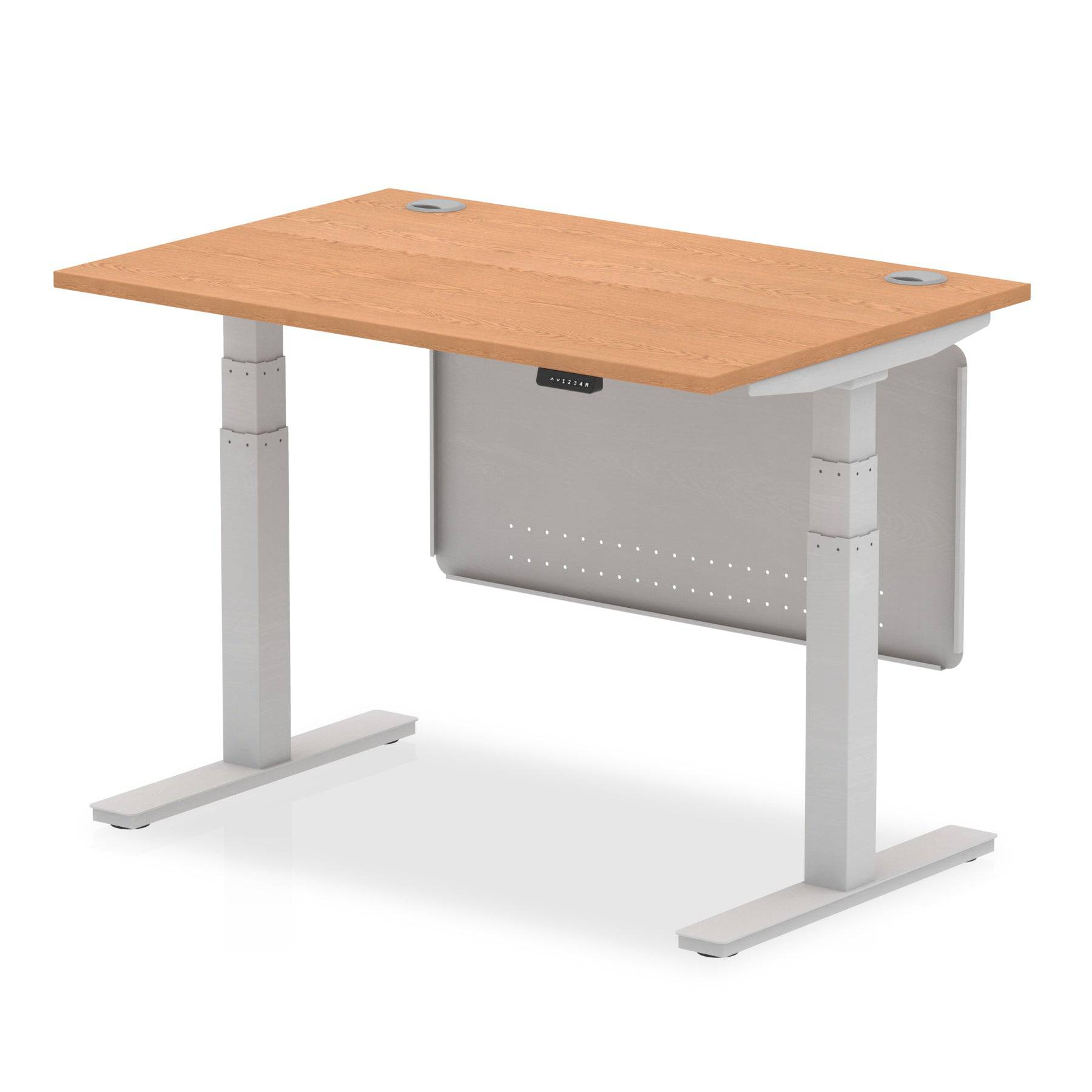 Air Modesty 800mm Height Adjustable Office Desk Oak Top Cable Ports Silver Leg With Silver Steel Modesty Panel - Price Crash Furniture