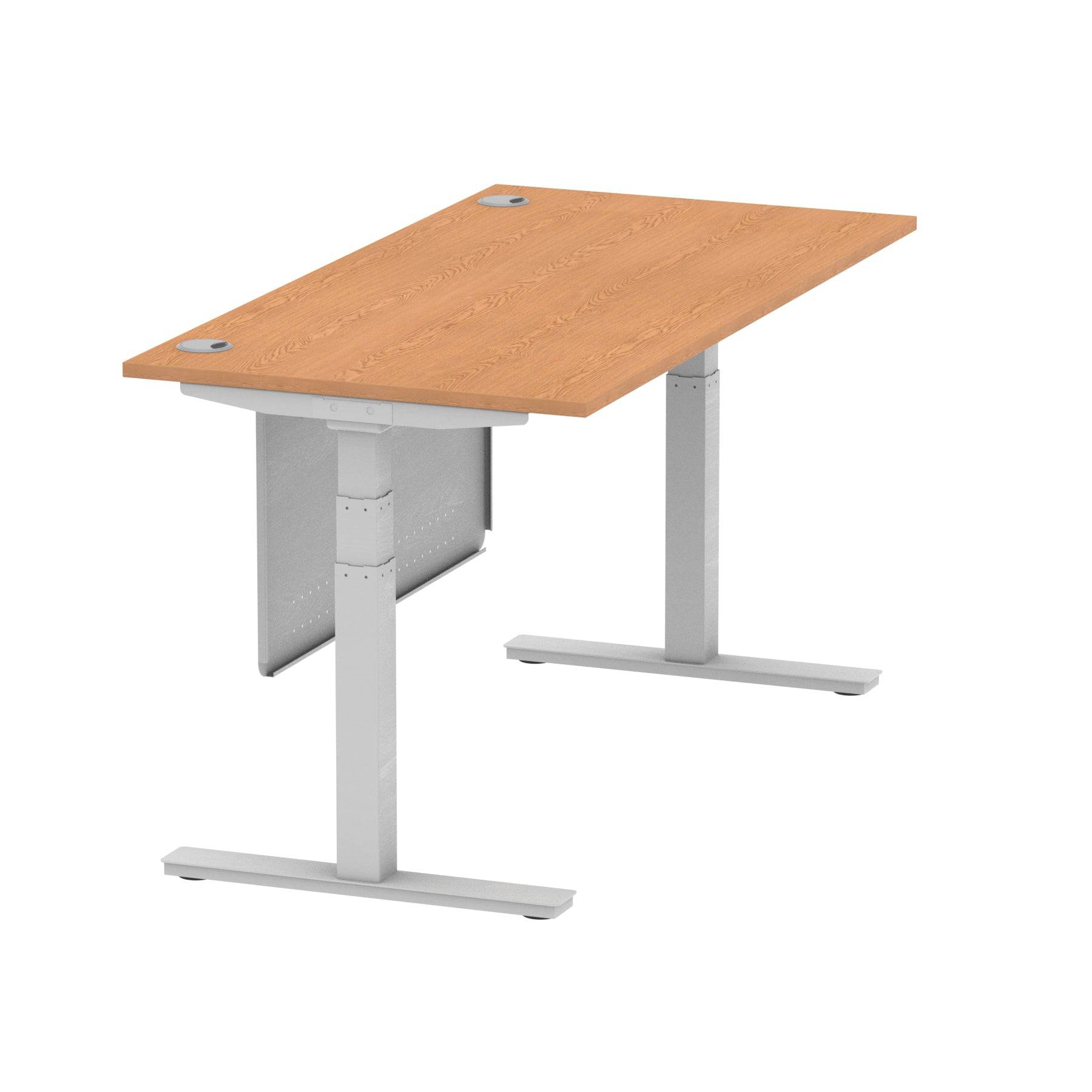 Air Modesty 800mm Height Adjustable Office Desk Oak Top Cable Ports Silver Leg With Silver Steel Modesty Panel - Price Crash Furniture