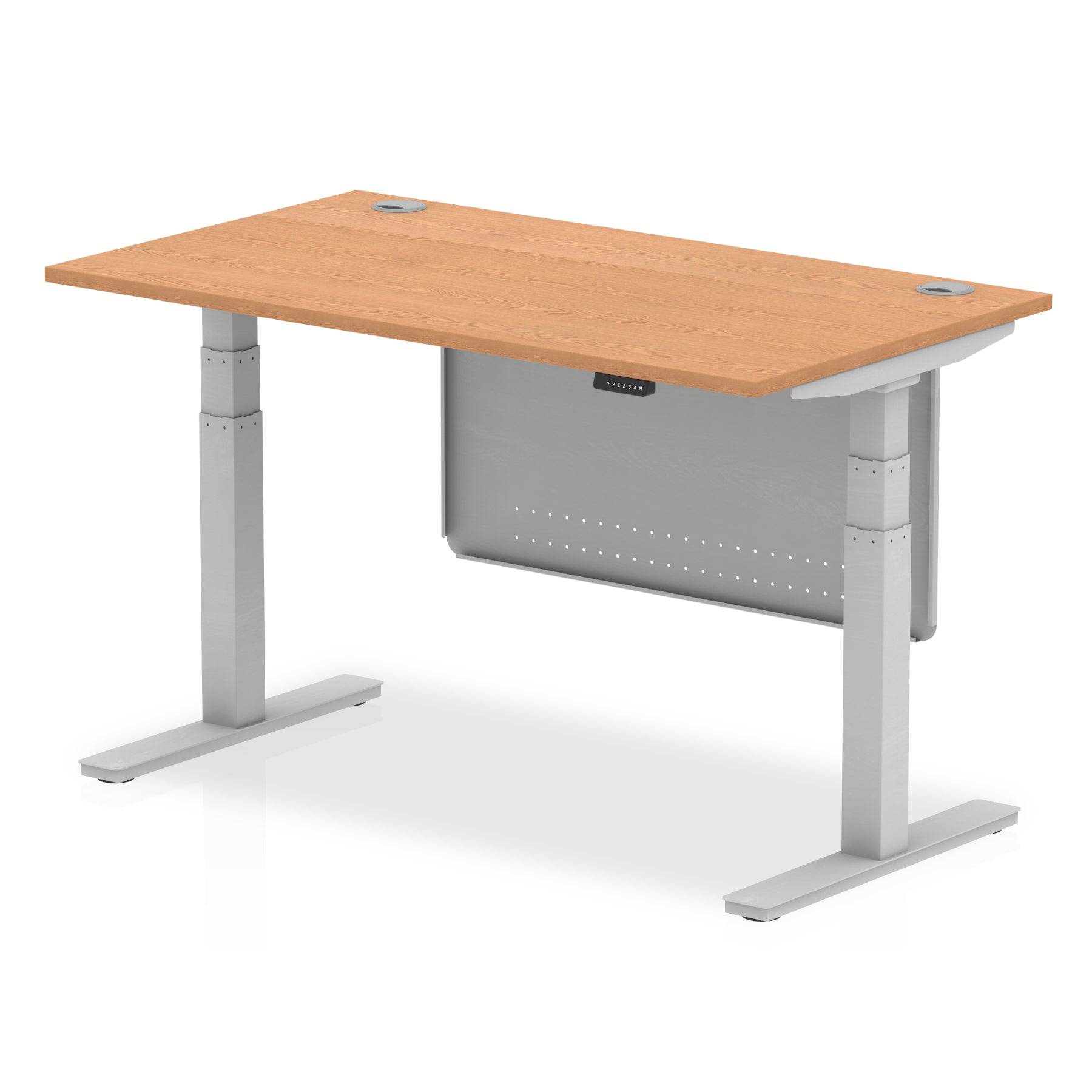 Air Modesty 800mm Height Adjustable Office Desk Oak Top Cable Ports Silver Leg With Silver Steel Modesty Panel - Price Crash Furniture