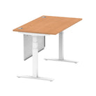 Air Modesty 800mm Height Adjustable Office Desk Oak Top Cable Ports White Leg With White Steel Modesty Panel - Price Crash Furniture