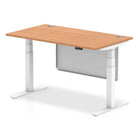 Air Modesty 800mm Height Adjustable Office Desk Oak Top Cable Ports White Leg With White Steel Modesty Panel - Price Crash Furniture