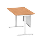 Air Modesty 800mm Height Adjustable Office Desk Oak Top Cable Ports White Leg With White Steel Modesty Panel - Price Crash Furniture