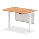 Air Modesty 800mm Height Adjustable Office Desk Oak Top Cable Ports White Leg With White Steel Modesty Panel - Price Crash Furniture