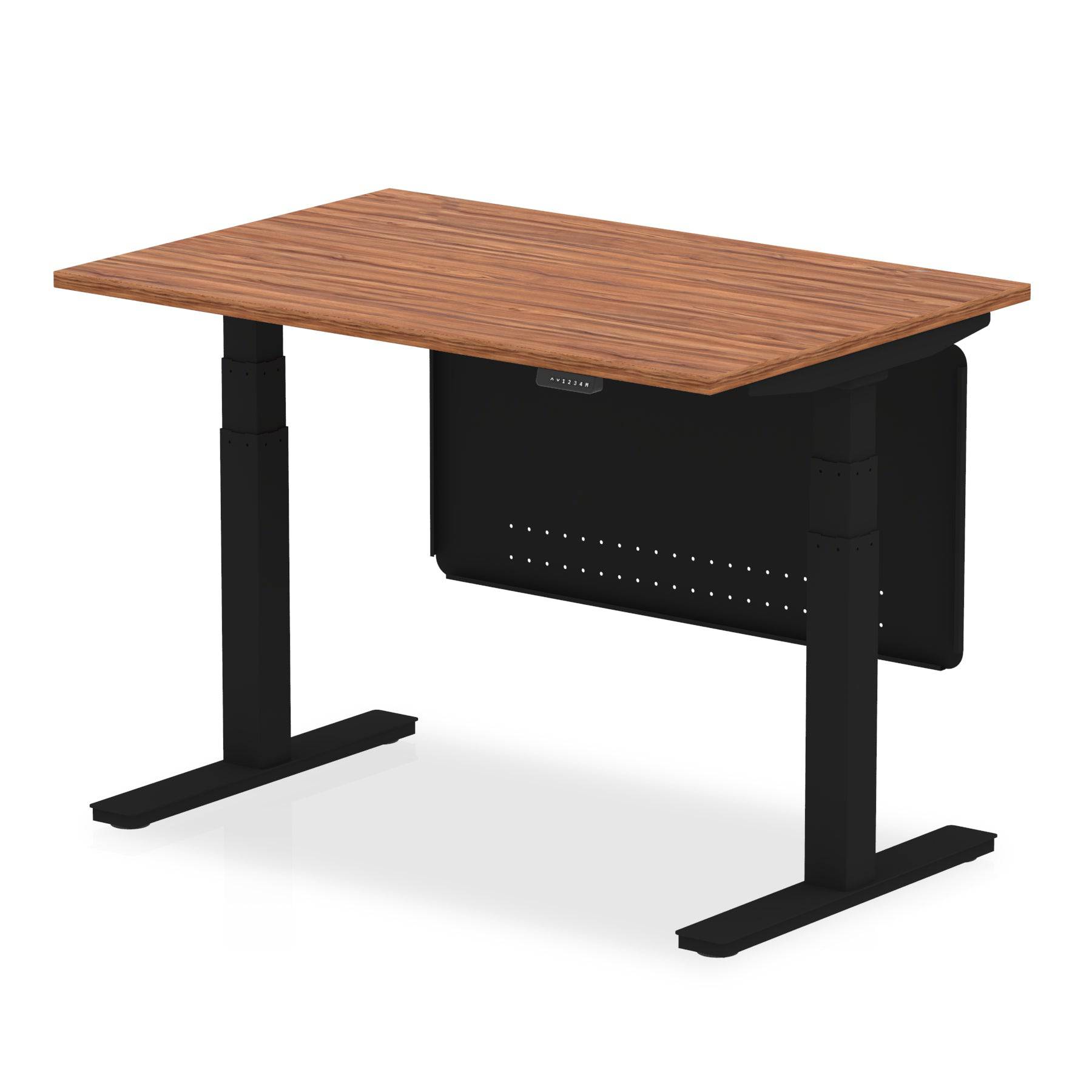 Air Modesty 800mm Height Adjustable Office Desk Walnut Top Black Leg With Black Steel Modesty Panel - Price Crash Furniture