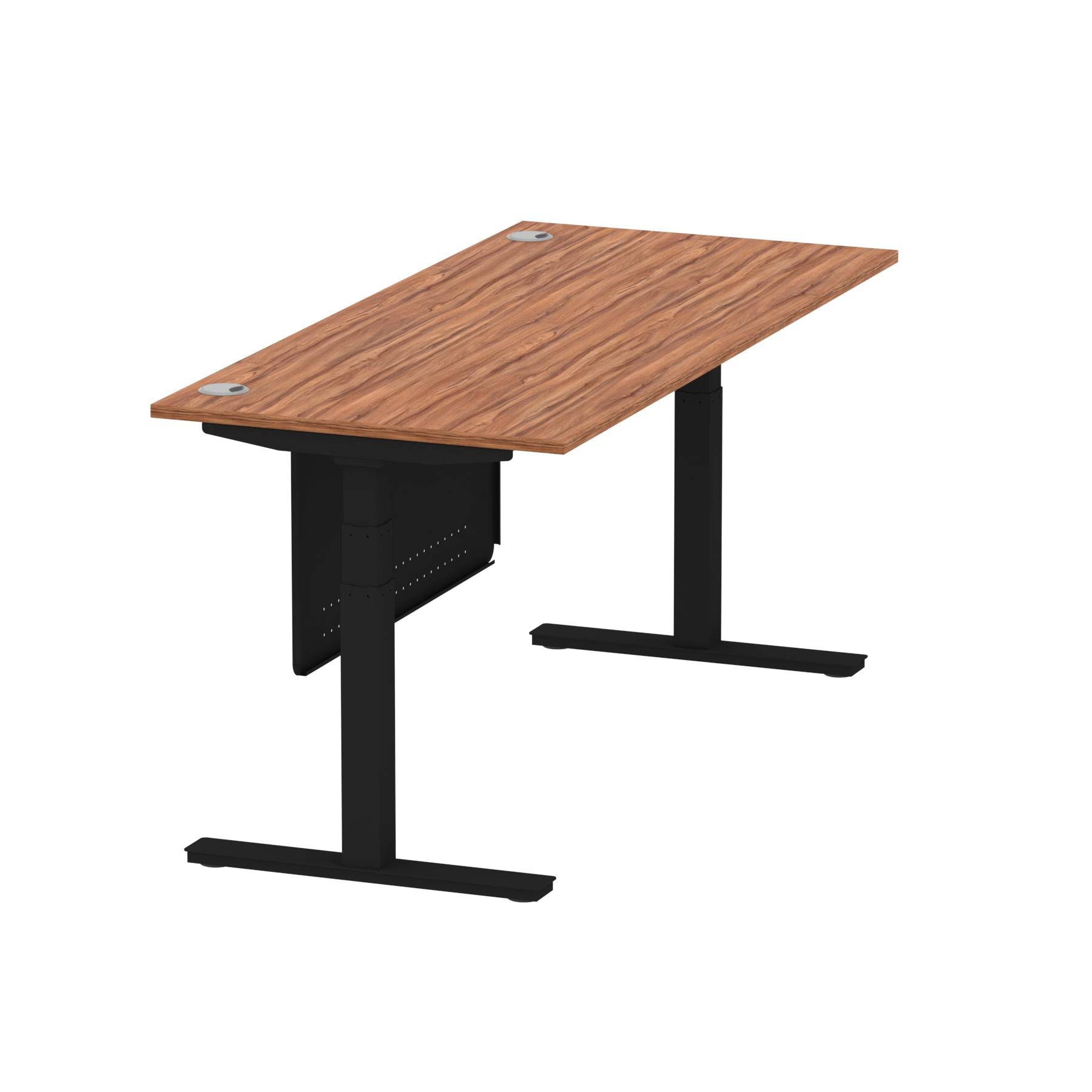 Air Modesty 800mm Height Adjustable Office Desk Walnut Top Cable Ports Black Leg With Black Steel Modesty Panel - Price Crash Furniture