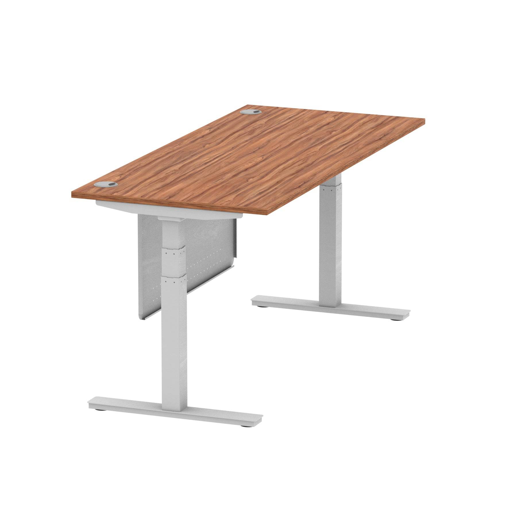 Air Modesty 800mm Height Adjustable Office Desk Walnut Top Cable Ports Silver Leg With Silver Steel Modesty Panel - Price Crash Furniture