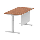 Air Modesty 800mm Height Adjustable Office Desk Walnut Top Cable Ports Silver Leg With Silver Steel Modesty Panel - Price Crash Furniture