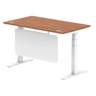 Air Modesty 800mm Height Adjustable Office Desk Walnut Top Cable Ports White Leg With White Steel Modesty Panel - Price Crash Furniture