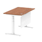 Air Modesty 800mm Height Adjustable Office Desk Walnut Top Cable Ports White Leg With White Steel Modesty Panel - Price Crash Furniture